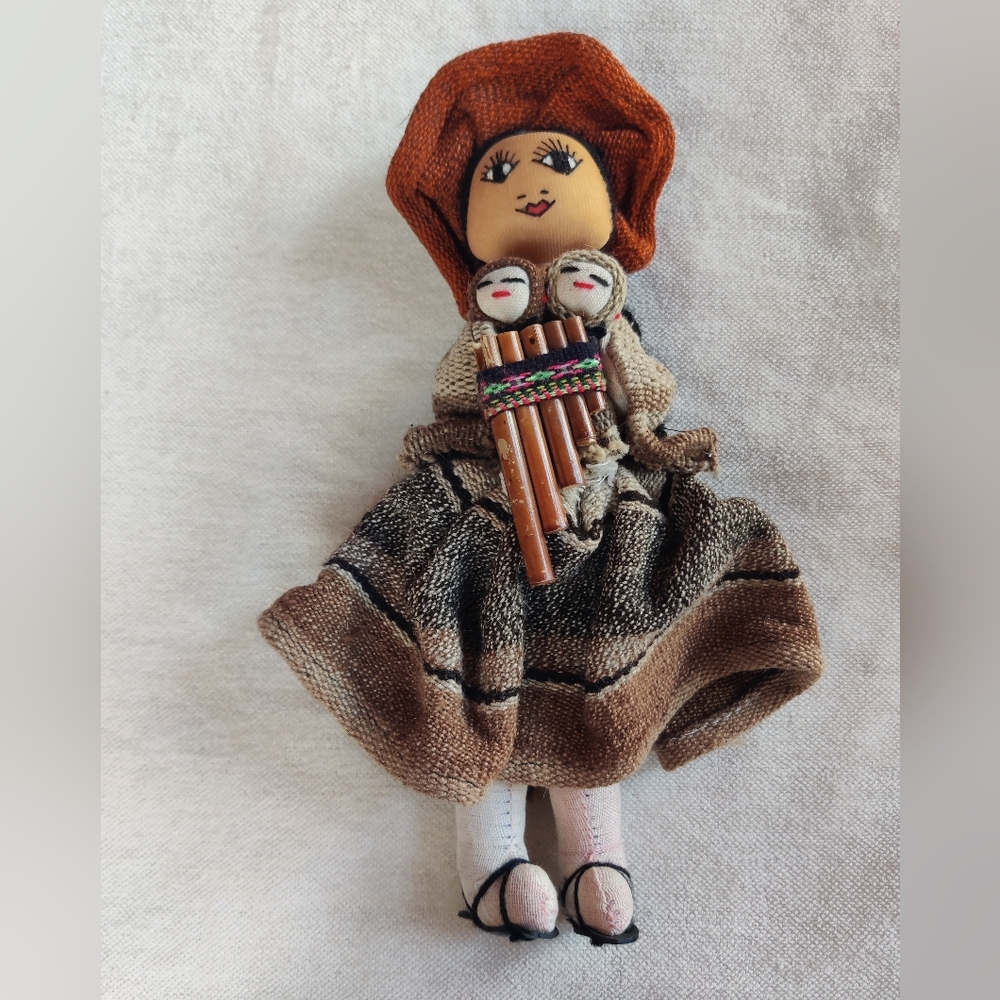 Folk Art Doll Peruvian Cusco Andean Rag Doll 12" Traditional Panpipe Babies